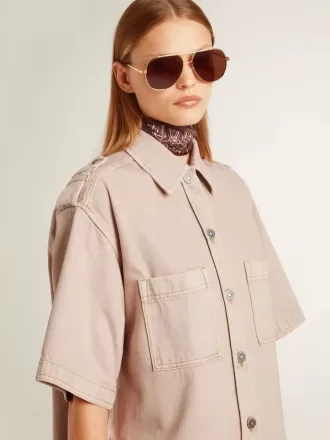 Oversized roze geverfd denim shirt voor dames