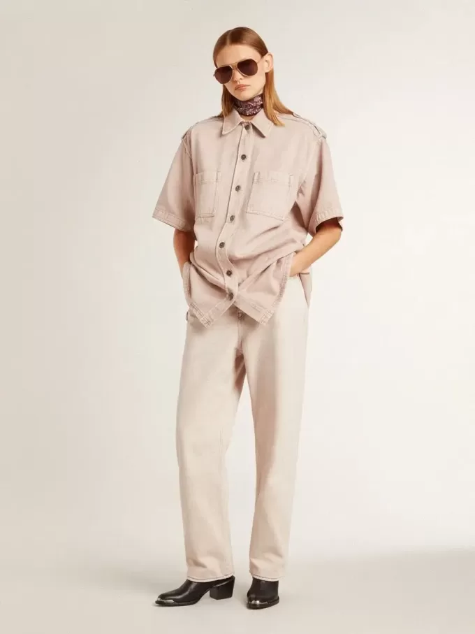 Oversized roze geverfd denim shirt voor dames