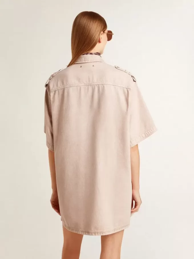 Oversized roze geverfd denim shirt voor dames