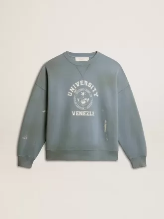 Oversized sweatshirt in babyblauw met distressed afwerking