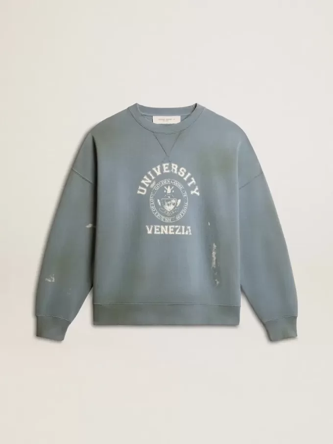 Oversized sweatshirt in babyblauw met distressed afwerking