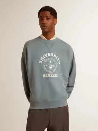 Oversized sweatshirt in babyblauw met distressed afwerking