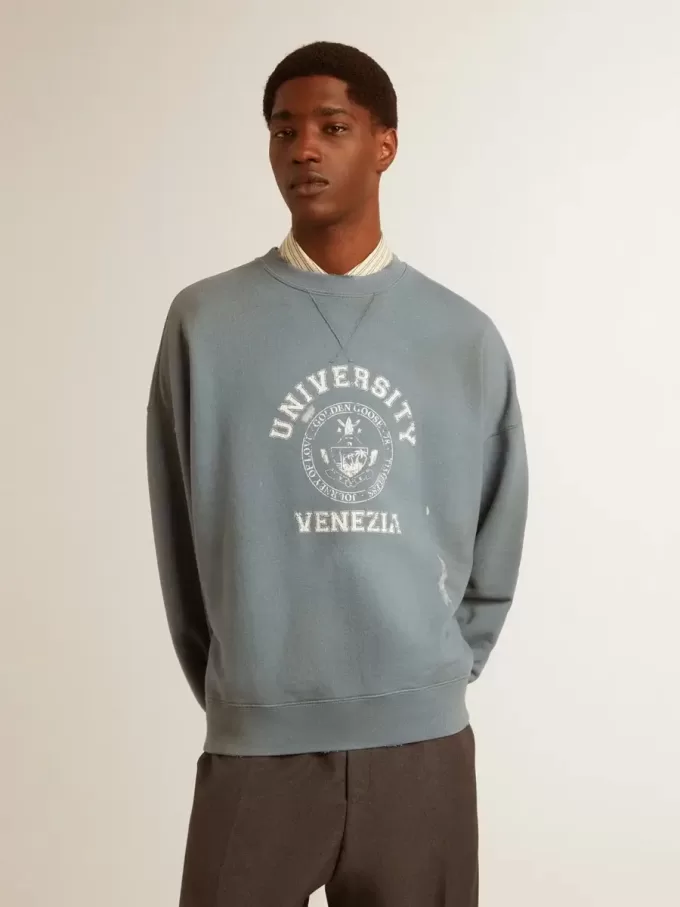 Oversized sweatshirt in babyblauw met distressed afwerking