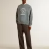 Oversized sweatshirt in babyblauw met distressed afwerking