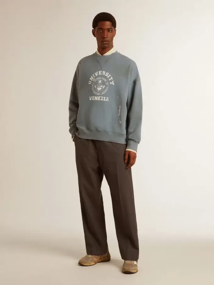 Oversized sweatshirt in babyblauw met distressed afwerking