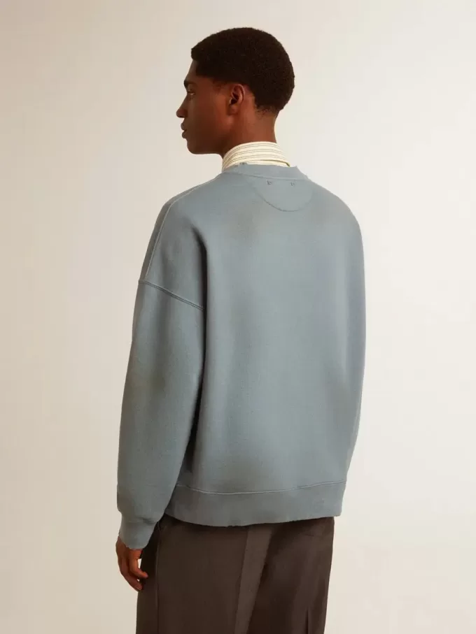 Oversized sweatshirt in babyblauw met distressed afwerking