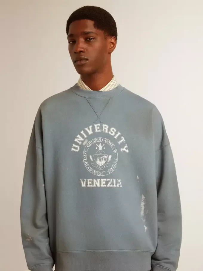 Oversized sweatshirt in babyblauw met distressed afwerking