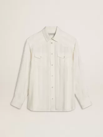 Oversized wit herenoverhemd met verticale strepen