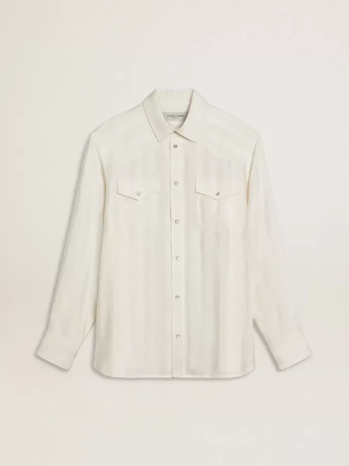 Oversized wit herenoverhemd met verticale strepen