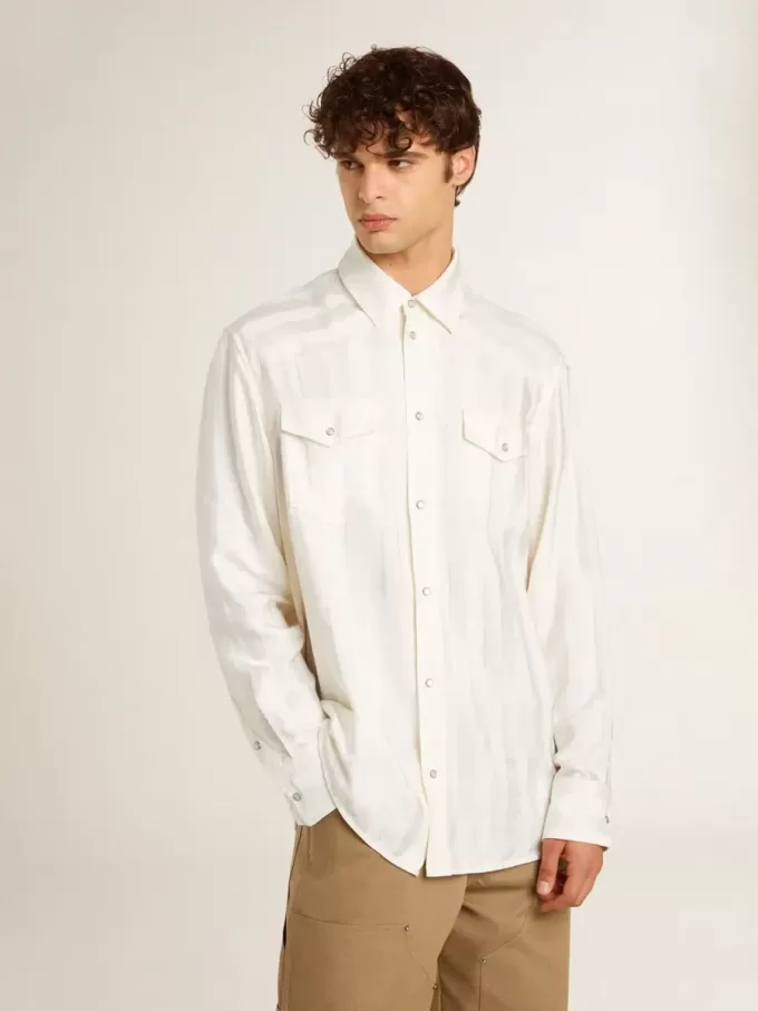 Oversized wit herenoverhemd met verticale strepen