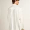 Oversized wit herenoverhemd met verticale strepen