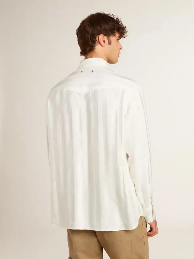 Oversized wit herenoverhemd met verticale strepen