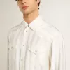 Oversized wit herenoverhemd met verticale strepen