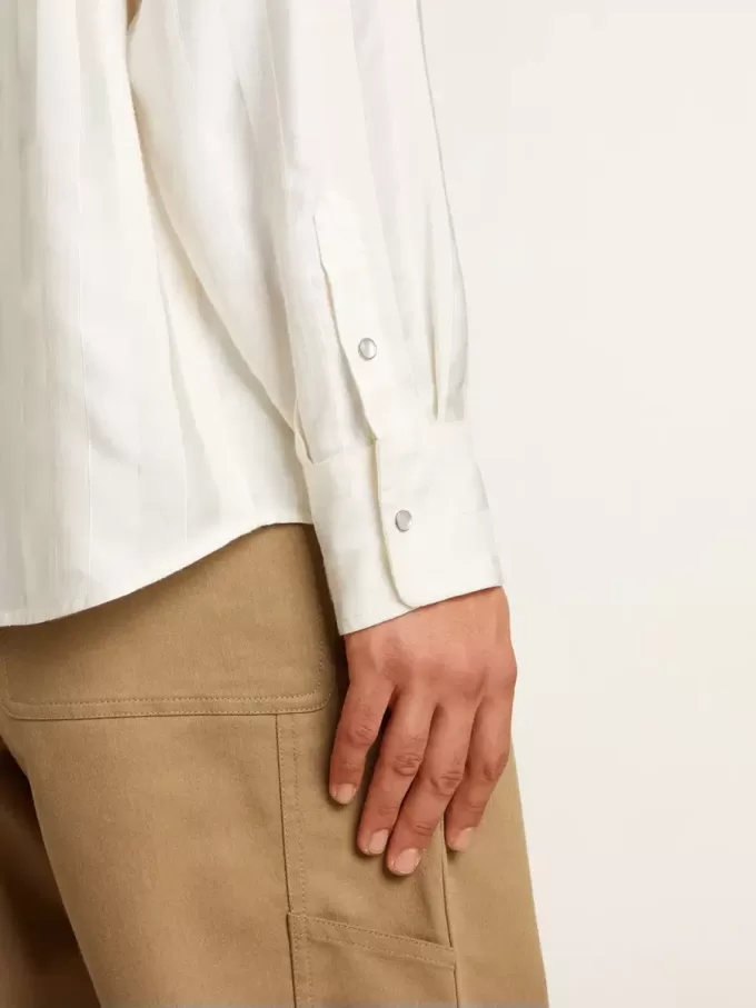 Oversized wit herenoverhemd met verticale strepen
