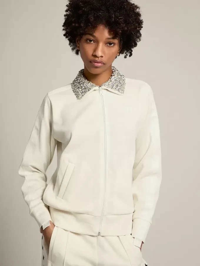 Papyrus wit Denise Star Collection sweatshirt met ritssluiting en kristallen kraag