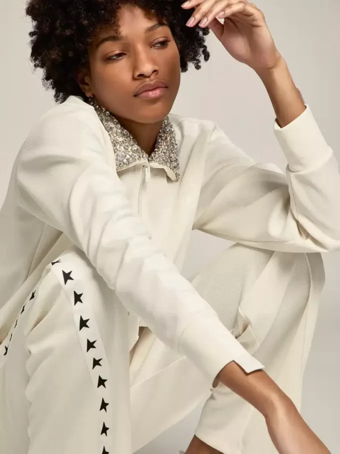 Papyrus wit Denise Star Collection sweatshirt met ritssluiting en kristallen kraag