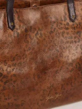 Pasadena-tas van gehamerd leer met luipaardprint en contrasterende zwarte handvatten