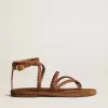 Penelope platte sandalen voor dames in tabaksleer met suède zool