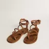 Penelope platte sandalen voor dames in tabaksleer met suède zool