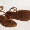 Penelope platte sandalen voor dames in tabaksleer met suède zool