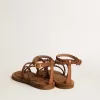 Penelope platte sandalen voor dames in tabaksleer met suède zool