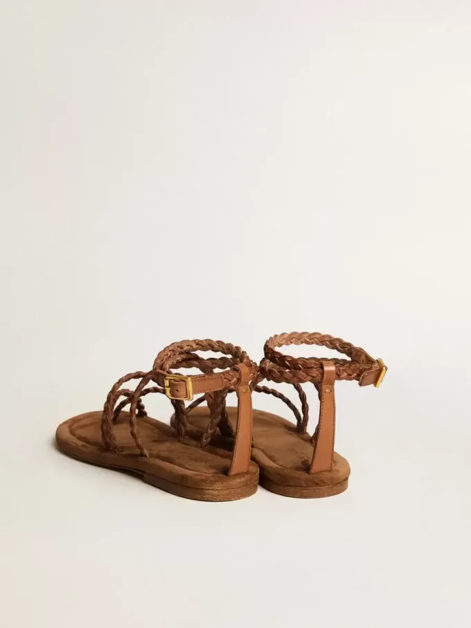 Penelope platte sandalen voor dames in tabaksleer met suède zool