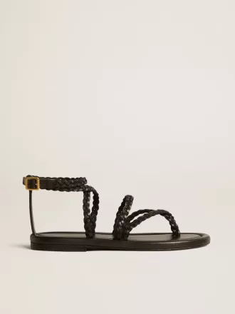 Penelope platte sandalen voor dames in zwart leer