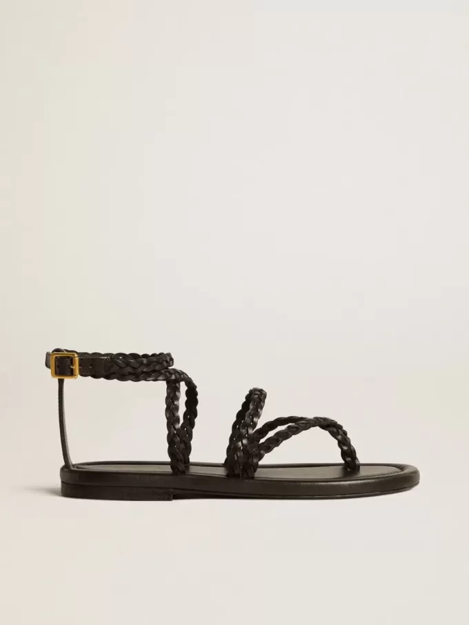 Penelope platte sandalen voor dames in zwart leer