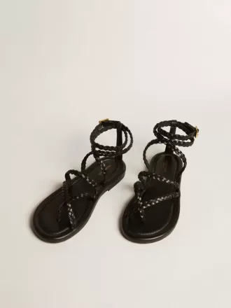 Penelope platte sandalen voor dames in zwart leer