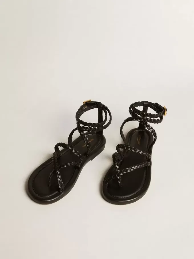 Penelope platte sandalen voor dames in zwart leer