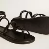 Penelope platte sandalen voor dames in zwart leer