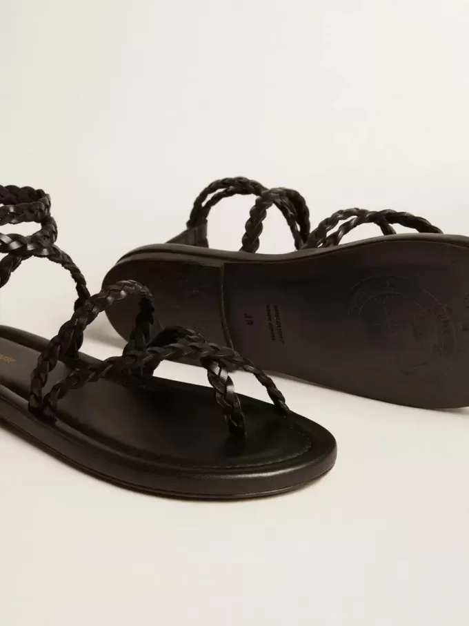 Penelope platte sandalen voor dames in zwart leer