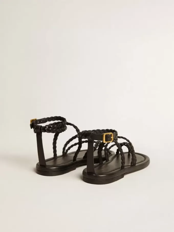 Penelope platte sandalen voor dames in zwart leer