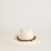 Pergamentkleurige fedora-hoed met leren band
