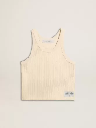 Pergamentkleurige mouwloze top