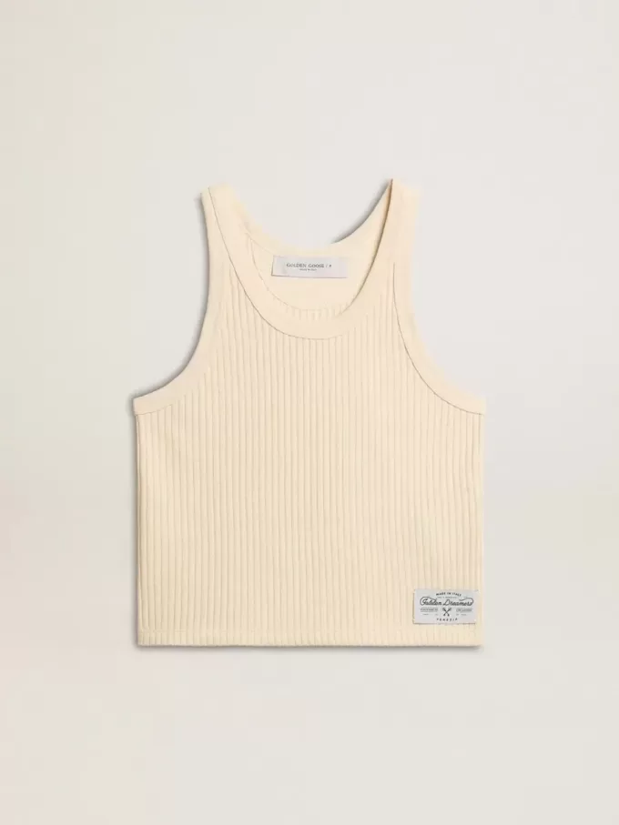 Pergamentkleurige mouwloze top