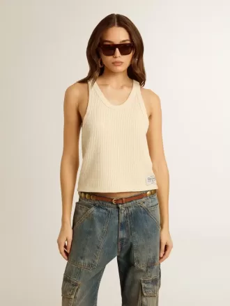 Pergamentkleurige mouwloze top