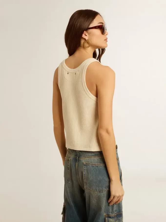 Pergamentkleurige mouwloze top