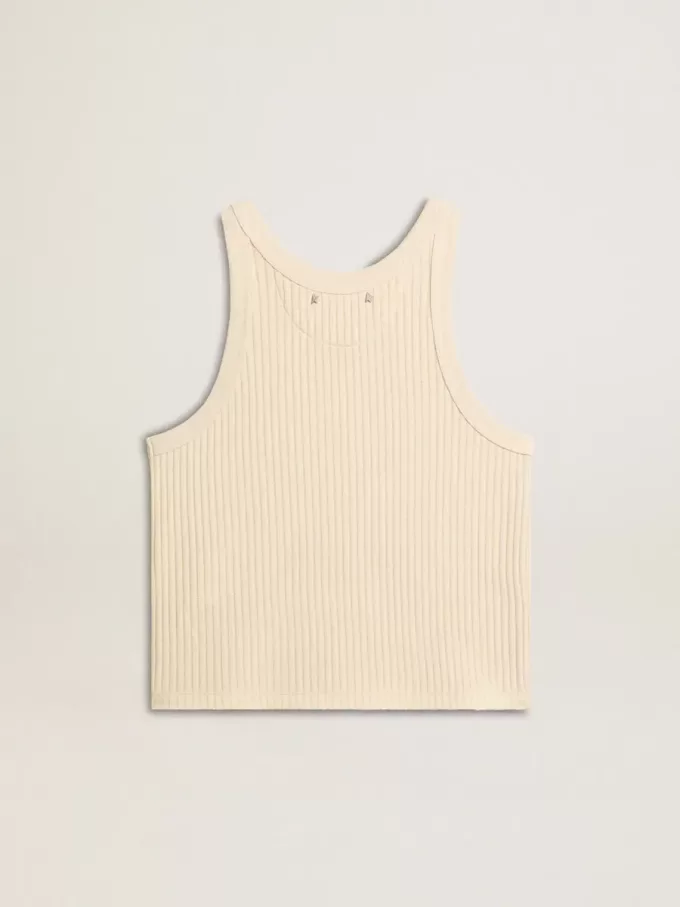 Pergamentkleurige mouwloze top