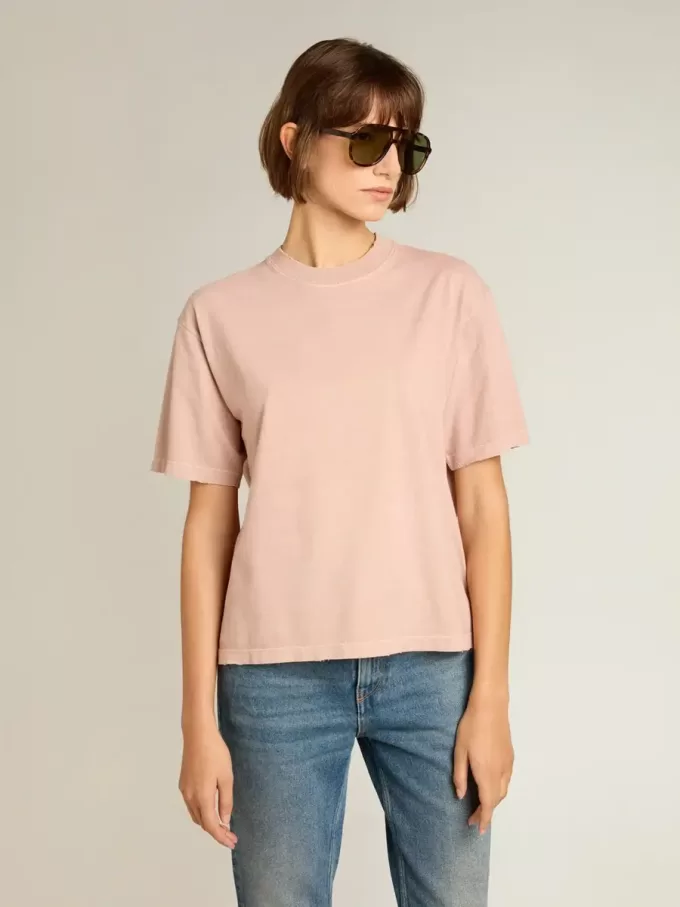 Poederroze T-shirt met omgekeerd logo op de achterkant – Jersey Capsule
