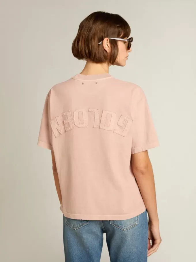 Poederroze T-shirt met omgekeerd logo op de achterkant – Jersey Capsule