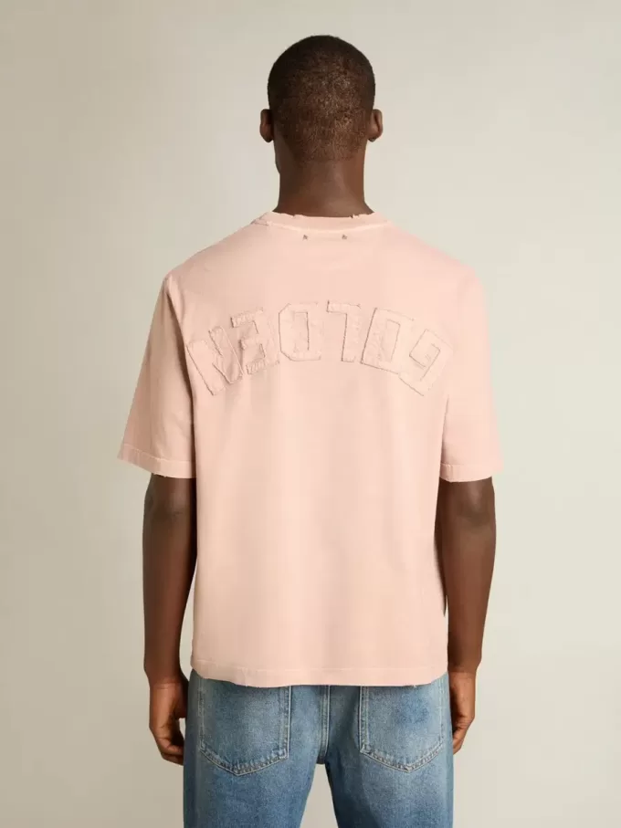 Poederroze T-shirt met omgekeerd logo op de achterkant – Jersey Capsule