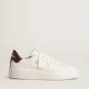 Purestar met witte leren ster en pruimkleurige leren hiellip