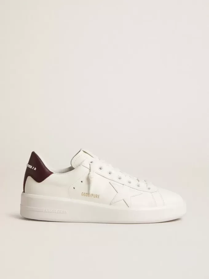 Purestar met witte leren ster en pruimkleurige leren hiellip