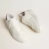 Purestar met witte leren ster en pruimkleurige leren hiellip