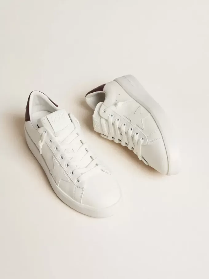 Purestar met witte leren ster en pruimkleurige leren hiellip