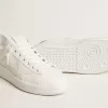 Purestar met witte leren ster en pruimkleurige leren hiellip