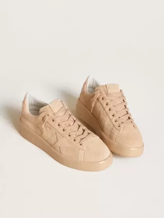 Purestar van suède met suède ster en lichtroze leren hielstuk