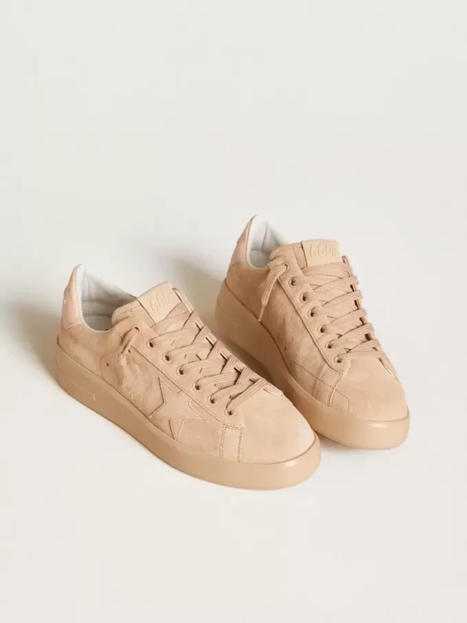 Purestar van suède met suède ster en lichtroze leren hielstuk