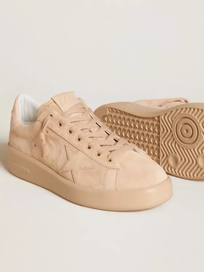 Purestar van suède met suède ster en lichtroze leren hielstuk